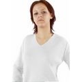 Women's V-Neck Pullover Cotton Fine Gauge Sweater - White